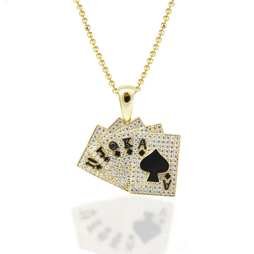 14K Solid Gold Poker Necklace