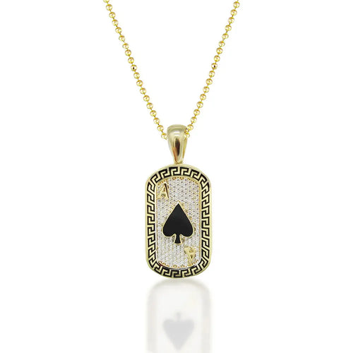 14K Solid Gold Ace Of Spades Poker Necklace