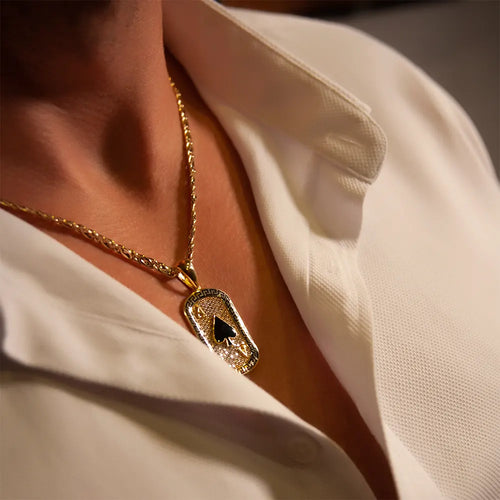 14K Solid Gold Ace Of Spades Poker Necklace