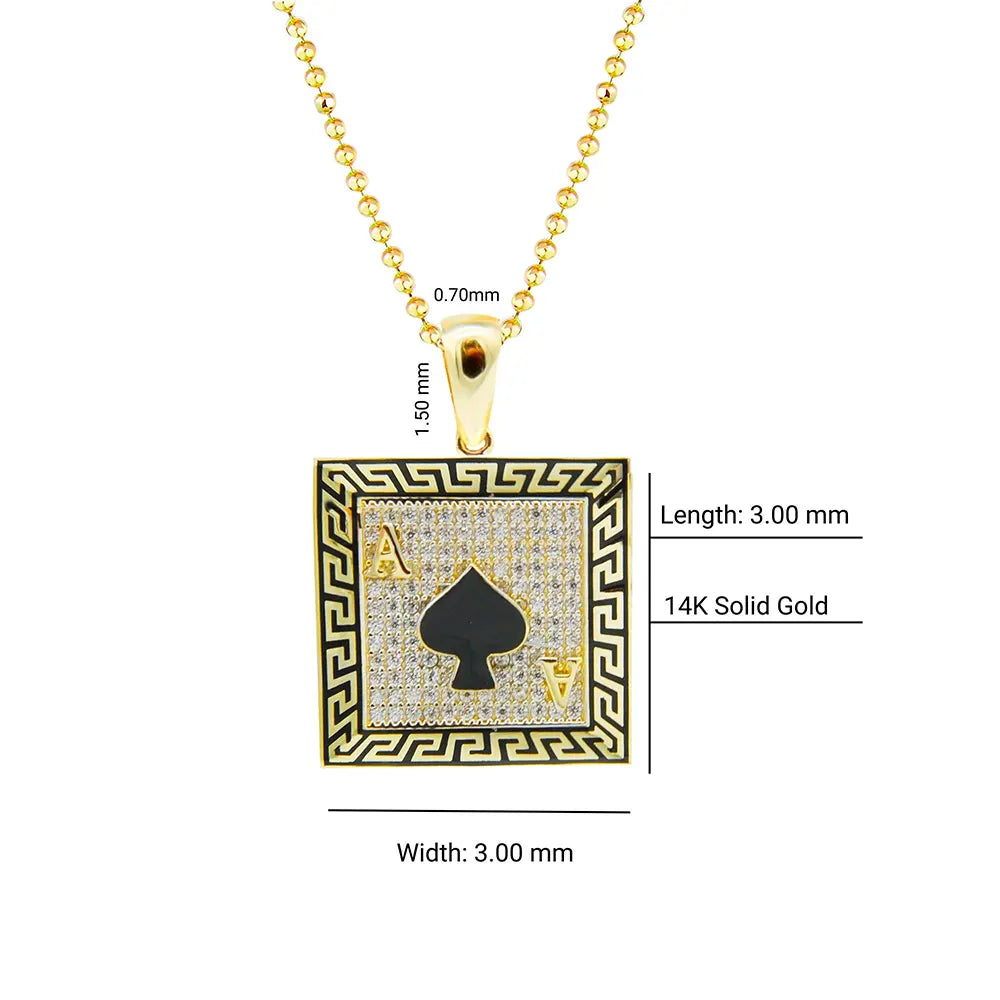 14K Solid Gold Ace Of Spades Poker Necklace