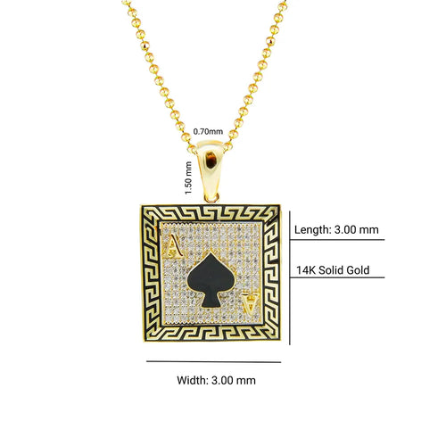 14K Solid Gold Ace Of Spades Poker Necklace