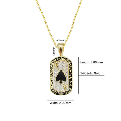 14K Solid Gold Ace Of Spades Poker Necklace