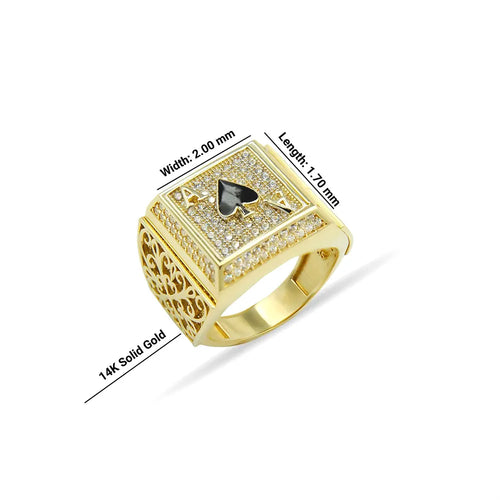 14K Solid Gold Ace Of Spades Poker Ring