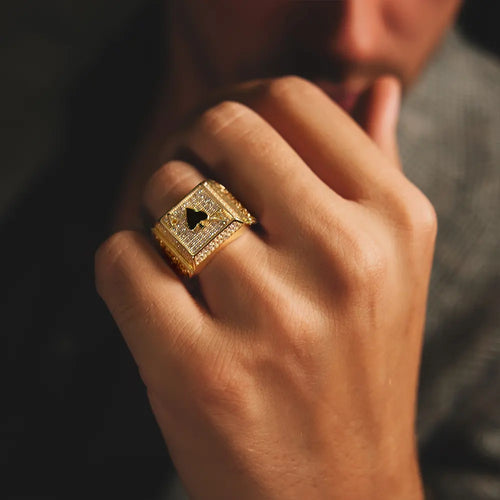 14K Solid Gold Ace Of Spades Poker Ring