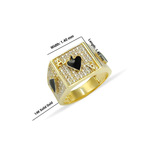 14K Solid Gold Ace Of Spades Poker Ring