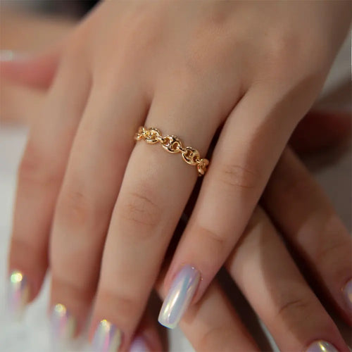 14K Solid Gold Chain Ring