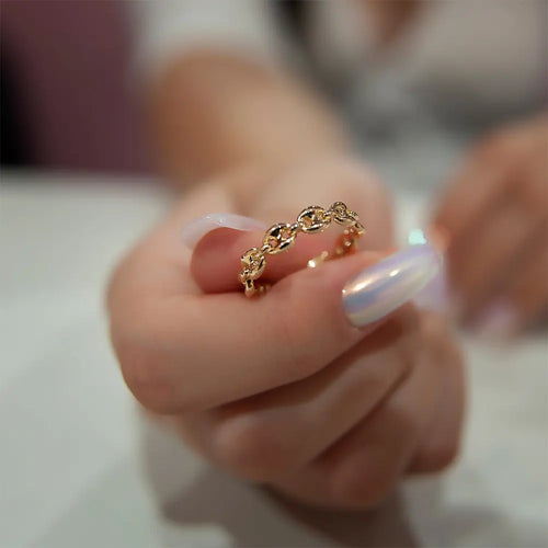 14K Solid Gold Chain Ring