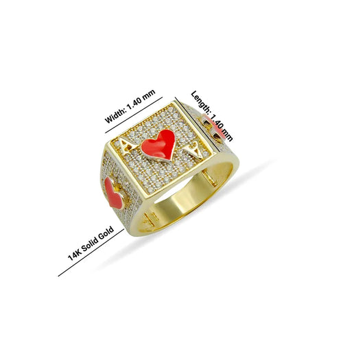 14K Solid Gold Ace Of Heart Poker Ring