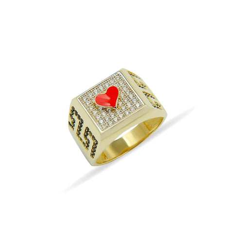 14K Solid Gold Heart Poker Ring