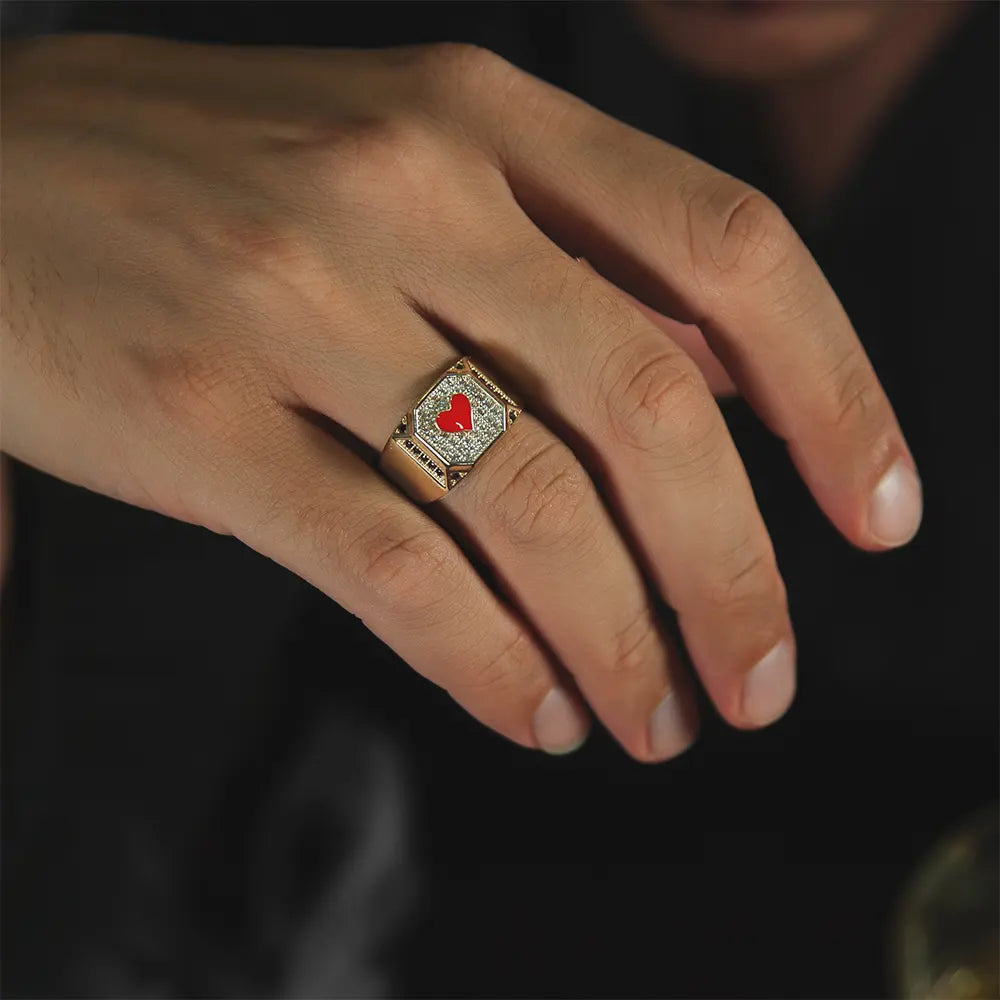 14K Solid Gold Heart Poker Ring