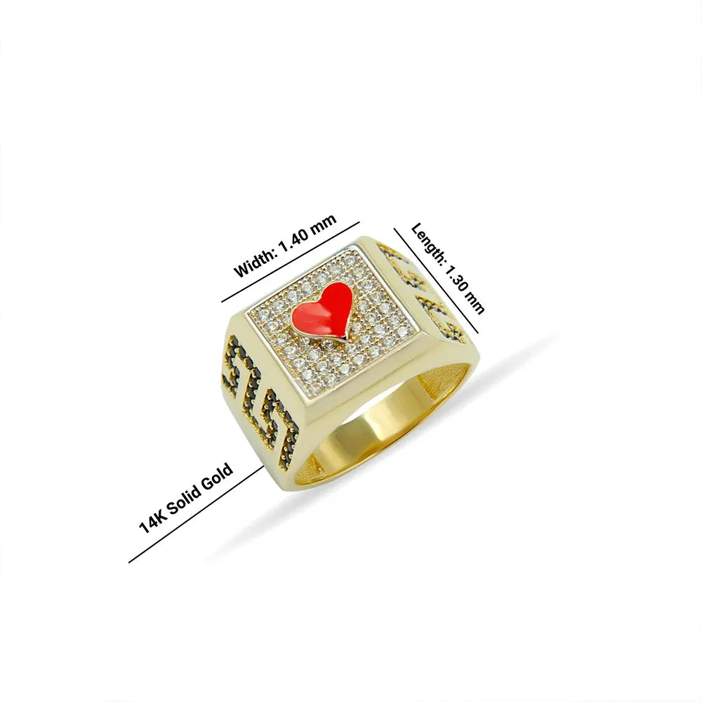 14K Solid Gold Heart Poker Ring