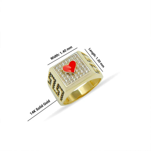 14K Solid Gold Heart Poker Ring