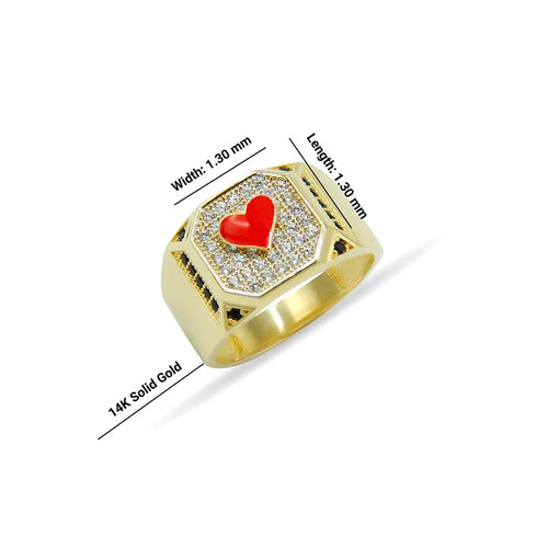 14K Solid Gold Heart Poker Ring