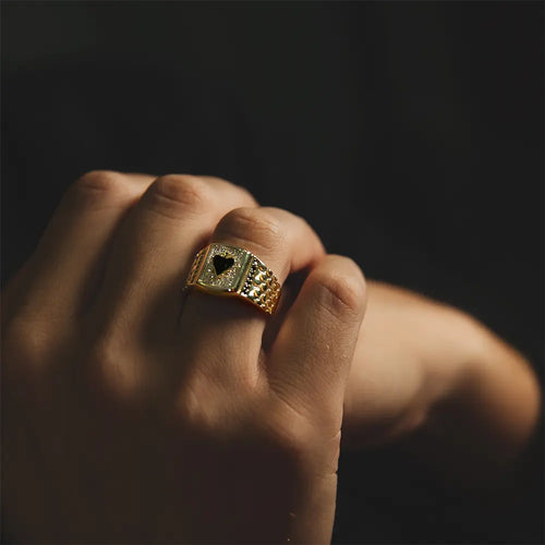 14K Solid Gold Spades Poker Ring