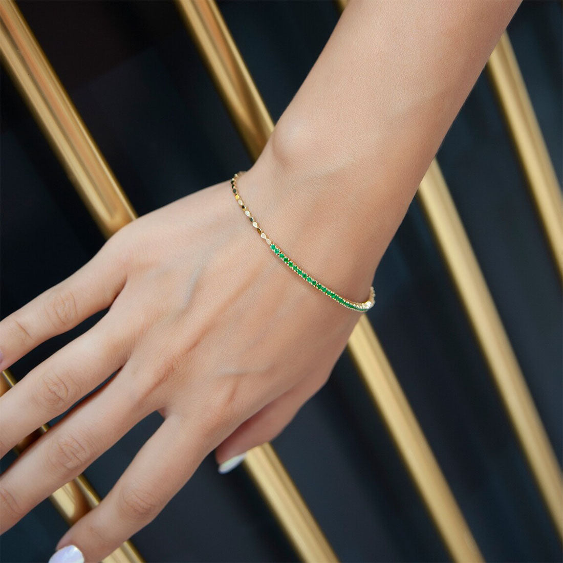 14K Solid Gold Emerald Color Bracelet