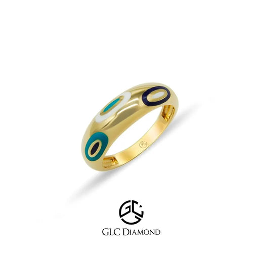 14K Solid Gold Evil Eye Design Ring