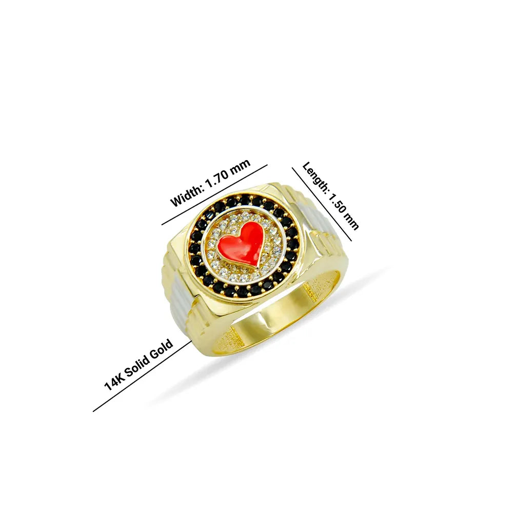 14K Solid Gold Heart Poker Ring