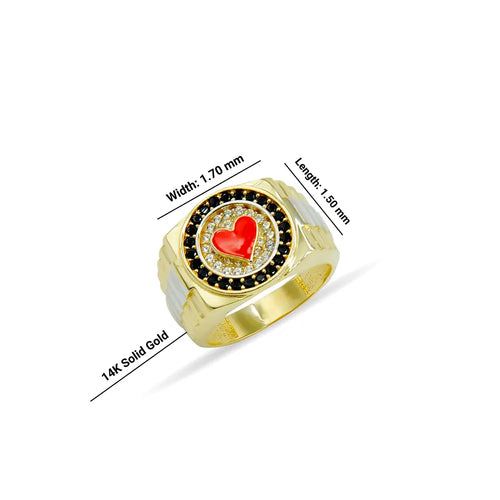 14K Solid Gold Heart Poker Ring