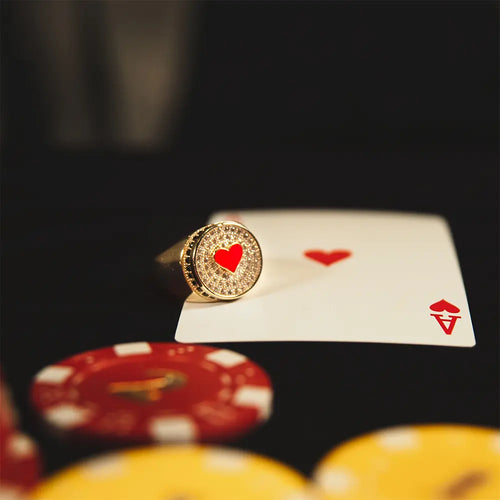 14K Solid Gold Heart Poker Ring