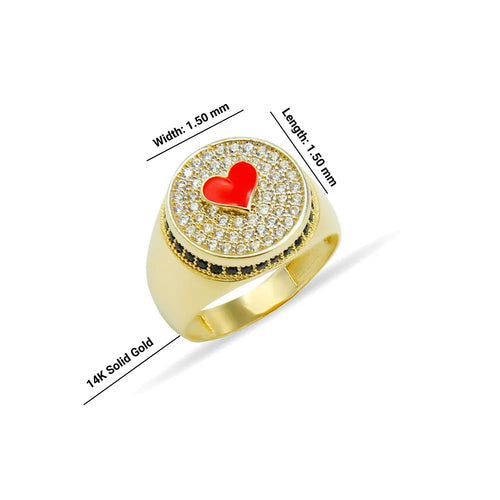 14K Solid Gold Heart Poker Ring