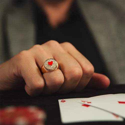 14K Solid Gold Heart Poker Ring