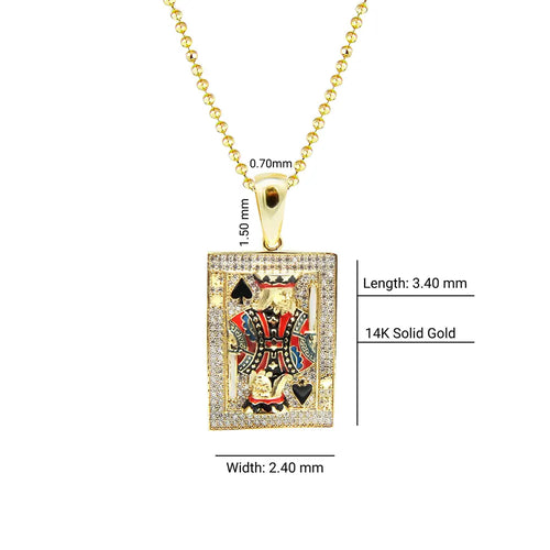 14K Solid Gold King Card Poker Necklace