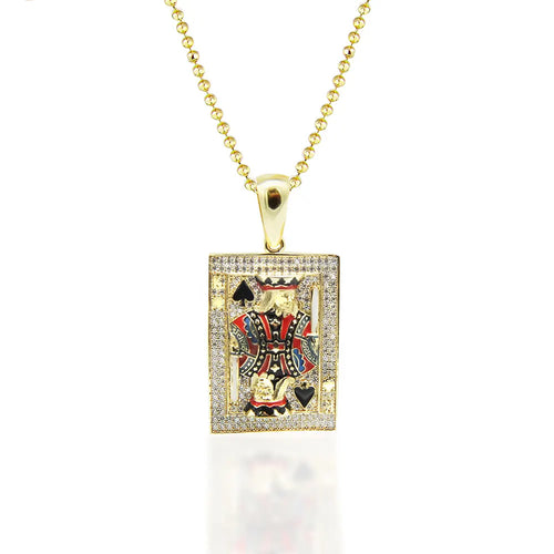 14K Solid Gold King Card Poker Necklace