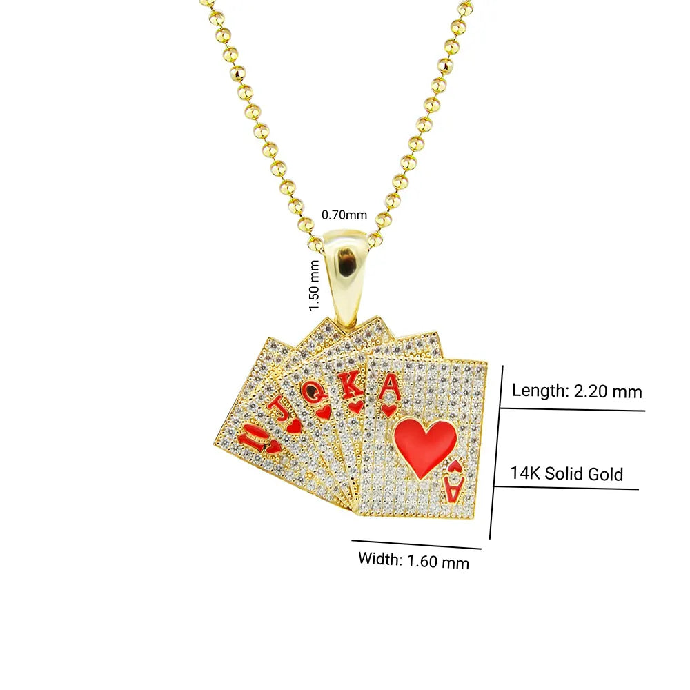 14K Solid Gold Poker Necklace