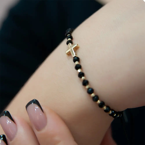 14K Solid Gold Unisex Cross Bracelet