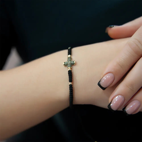 14K Solid Gold Unisex Cross Bracelet