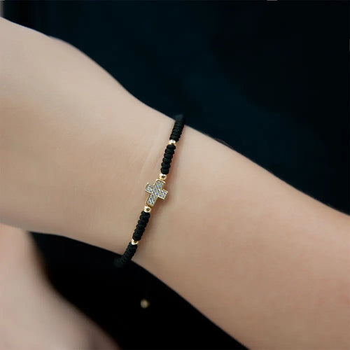 14K Solid Gold Unisex Cross Braided Bracelet