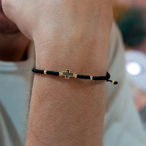 14K Solid Gold Unisex Sideways Cross Bracelet