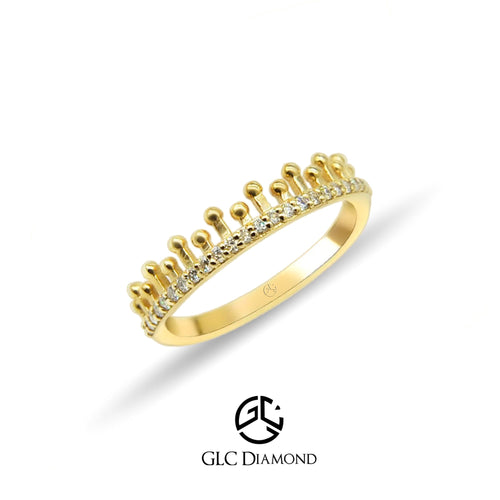 14K Solid Gold Diamond Beaded Ring