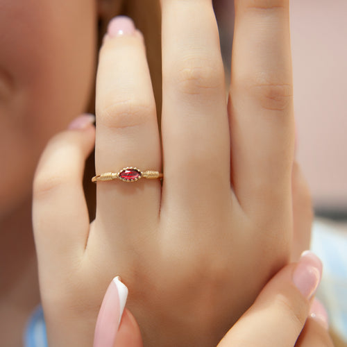 14K Gold Solitaire Ruby Ring, Minimalist Ruby Ring