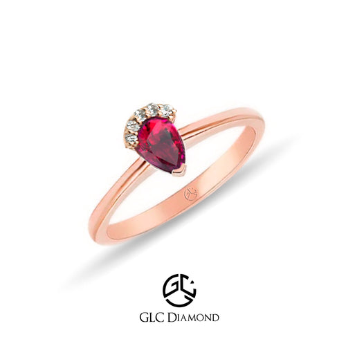 14K Ruby Pear Cut Diamond Ring