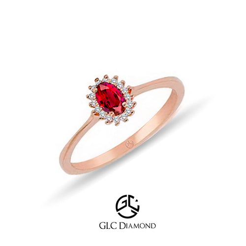 14K Gold Diamond Oval Cut Ruby Solitaire Ring