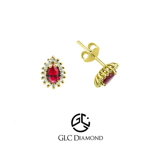 14K Solid Gold Ruby Diamond Stud Earrings