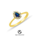 14k Solid White Gold Pear Cut Diamond Sapphire Ring