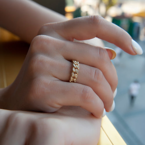 14K Solid Gold Diamond Chain Ring