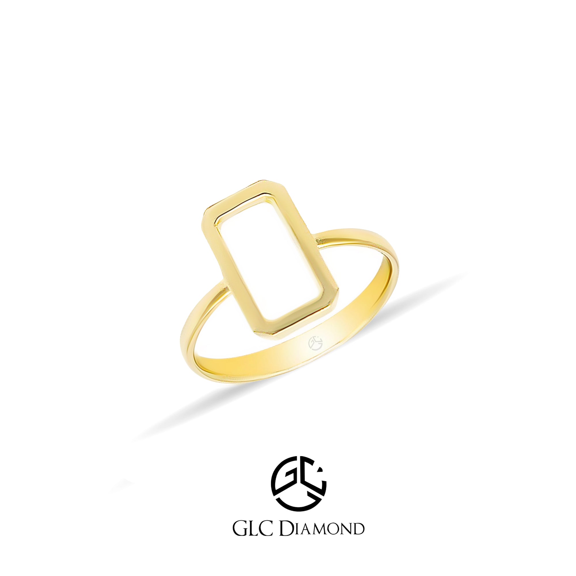14K Solid Gold Ring, Frame Ring, Geometric Ring