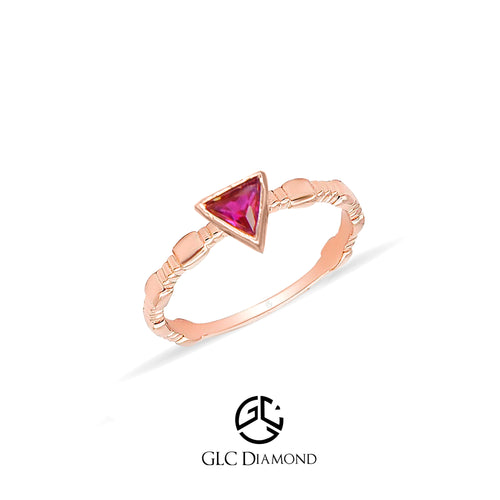 Ruby Color Triangle 14K Gold Ring