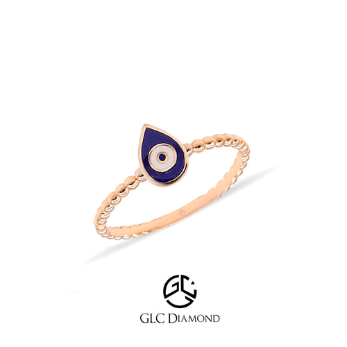 14K Solid Gold Evil Eye Ring, Energy Ring