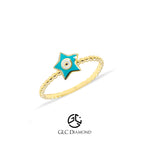 14K Gold Star Evil Eye Ring