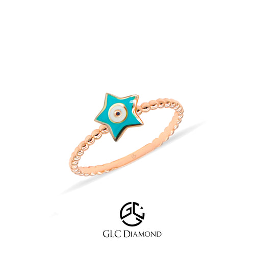 14K Gold Star Evil Eye Ring