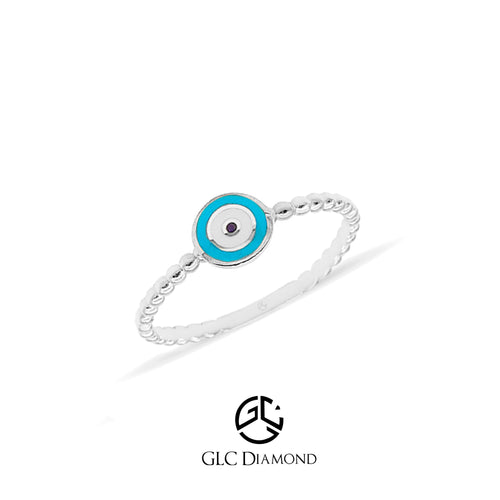 14K Gold Evil Eye Ring, Good Vibes Ring