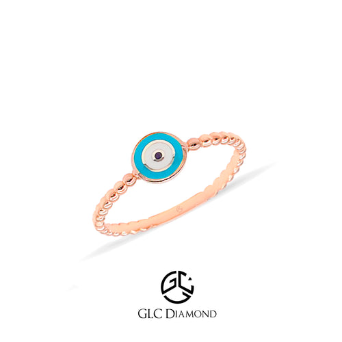 14K Gold Evil Eye Ring, Good Vibes Ring