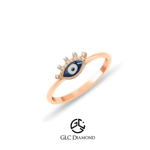 14K Solid Navy Blue Evil Eye Beaded Eye Ring