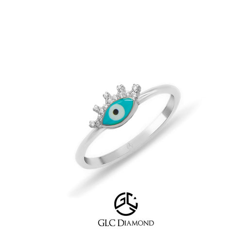 14K Solid Blue Evil Eye Beaded Eye Ring