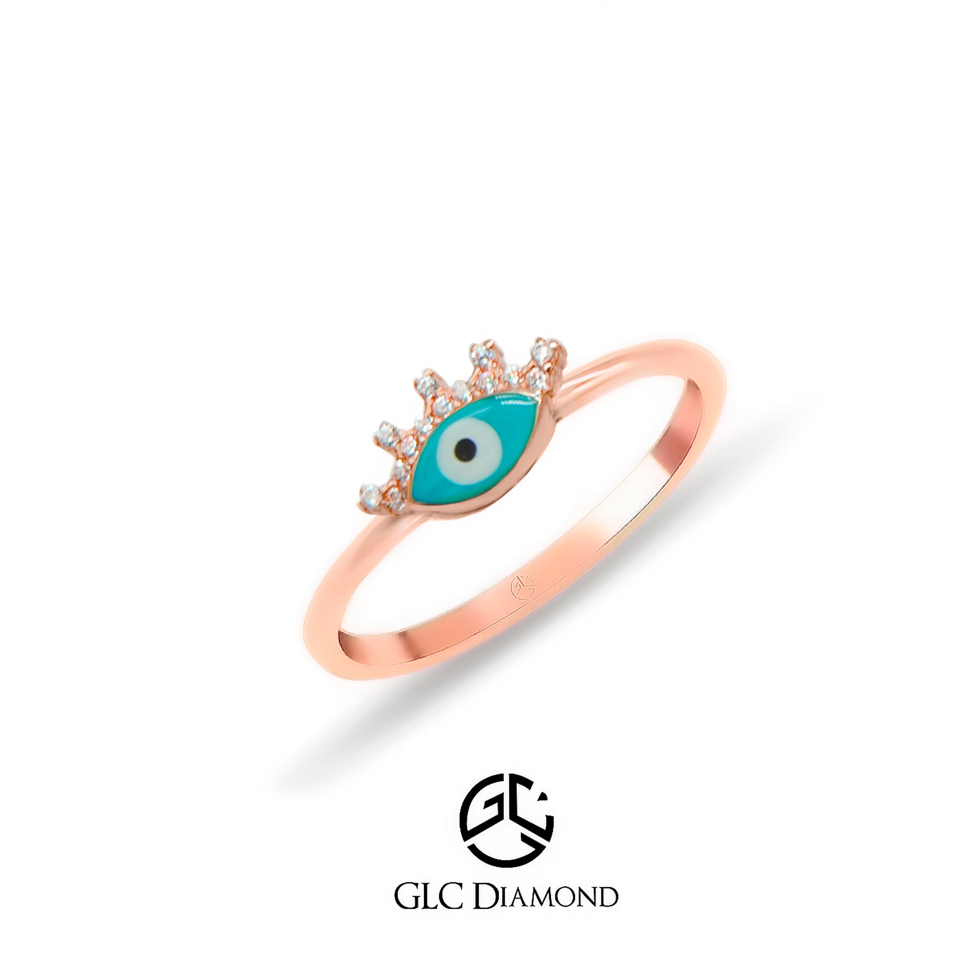 14K Solid Blue Evil Eye Beaded Eye Ring