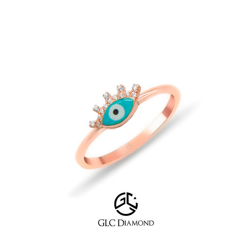 14K Solid Blue Evil Eye Beaded Eye Ring